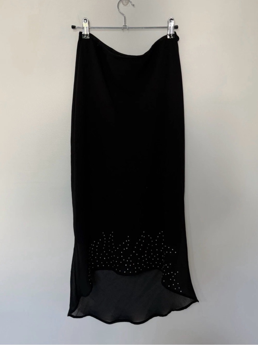 Vintage Nina Lee Made in USA Black Sheer Beaded Hem Midi Maxi Skirt Women’s M